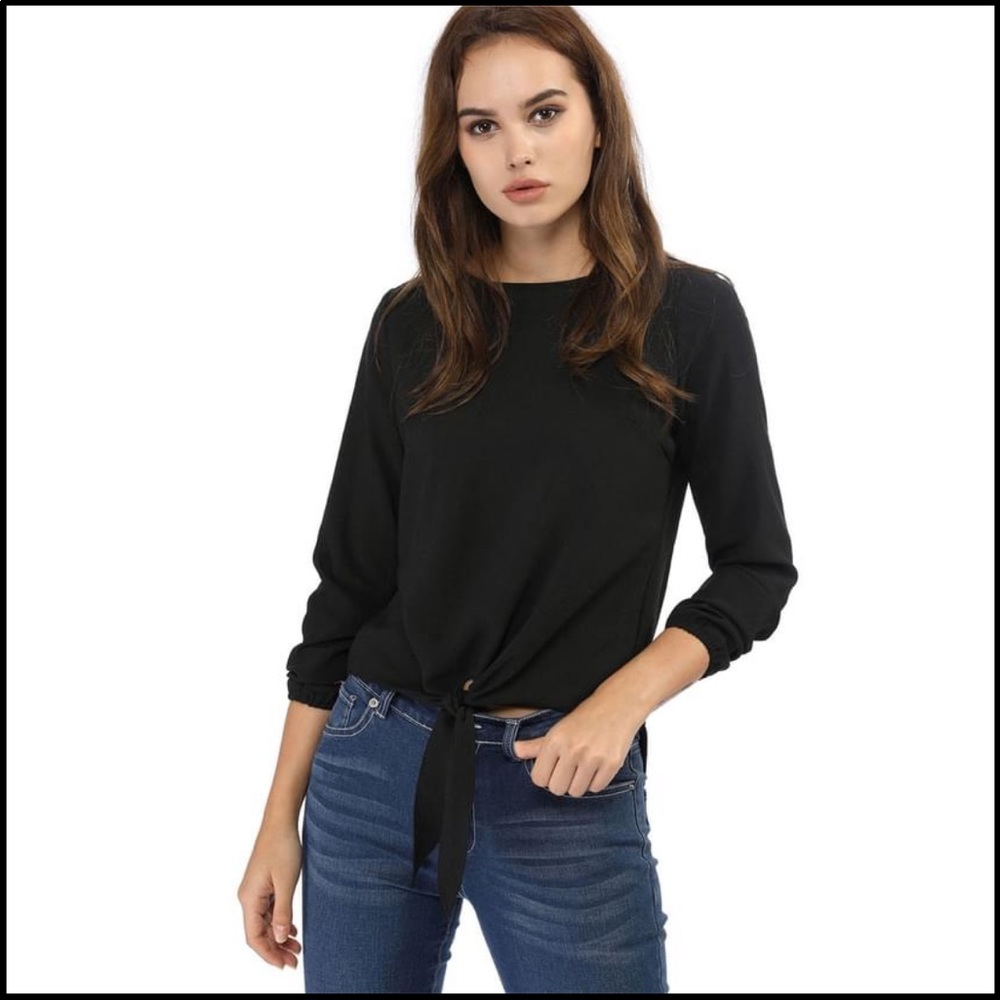 Black front tie shirt